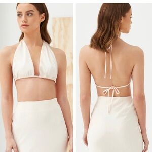 4th & Reckless Opal Halter Top In Cream Texture Satin Size Medium NWT